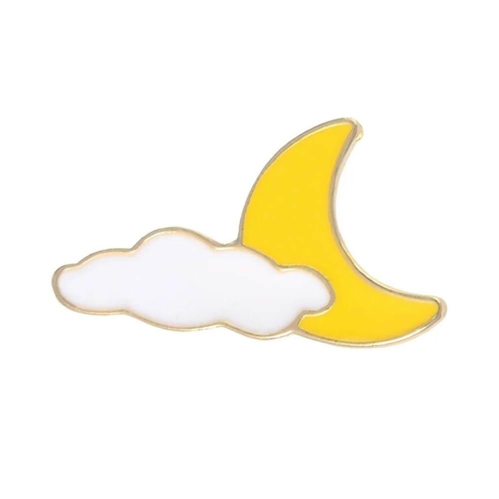Women’s Jewelry Fashion Cute Fun Yellow Moon and White Cloud Enamel Pin Brooch